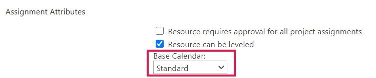 Base Calendar options in Microsoft Project Online