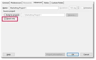 Change sub-project to read-only from Advanced Tab in Project Information Window | Wellingtone Change sub-project to read-only from Advanced Tab in Project Information Window