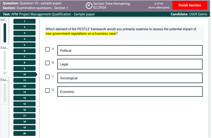 The Highlighter Tool - APM PMQ Exam Platform